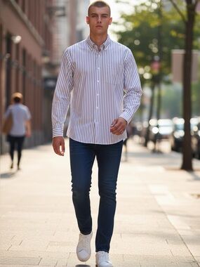 Aldo Conti Italia Mens Size 16.5 Button Down Shirt Blue Classic Fit Long Sleeve.